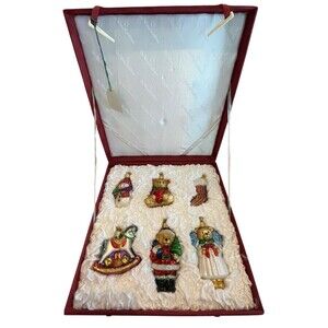 Child's First Christmas Ornament Collection Set of 6 New Blown Glass in Box OWC